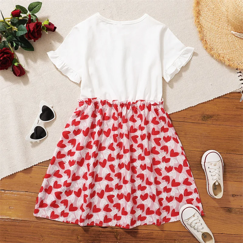 3-12 Years Letter Kids Clothes Girls Dress Valentine’s Day vestidos Heart Print Children Dresses Ruffle Summer Princess Dress