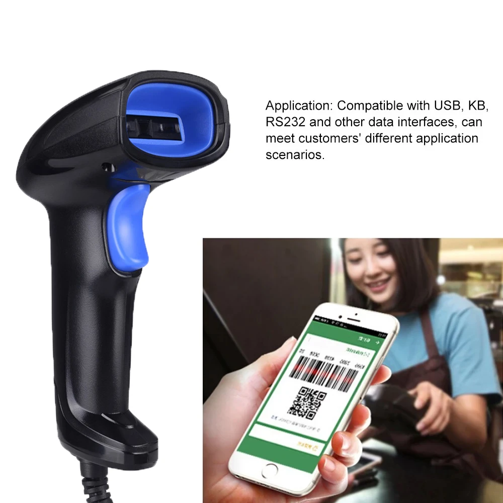 Handheld 1D Barcode Scanner CCD Wired Automatic Barcode Reader Anti-Shock Scanner with Stand