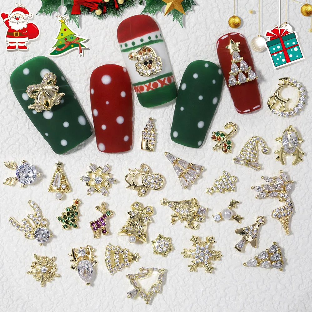 29pcs 3D Alloy Christmas Tree Bells Nail Art Zircon Pearl Metal Manicure Nails Accessories DIY Nail Decorations Supplies Charms