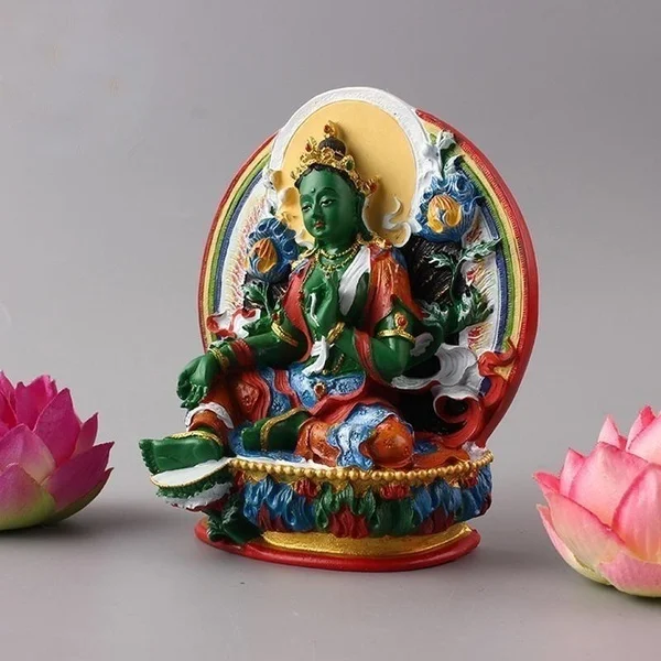 

Semicircle Hand-painted Feng Shui Tibetan Buddhism Statue Green Tara Buddha