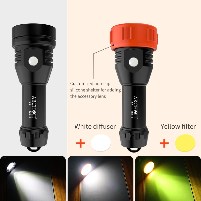 S30 II 3500lm diving flashlight DIY astigmatism yellow filter torch Underwater 100m diving lighting fill light dive video