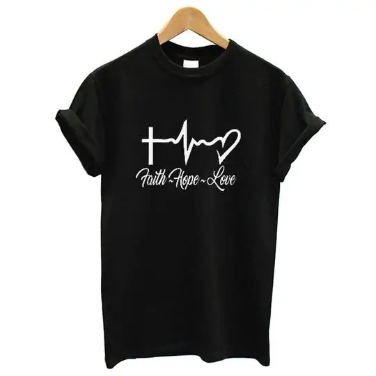 Fashion Clothing Jesus Tops Causal T Shirt Woman Graphic Tees Summer Faith Hope Love Print T-shirt Women Faithful