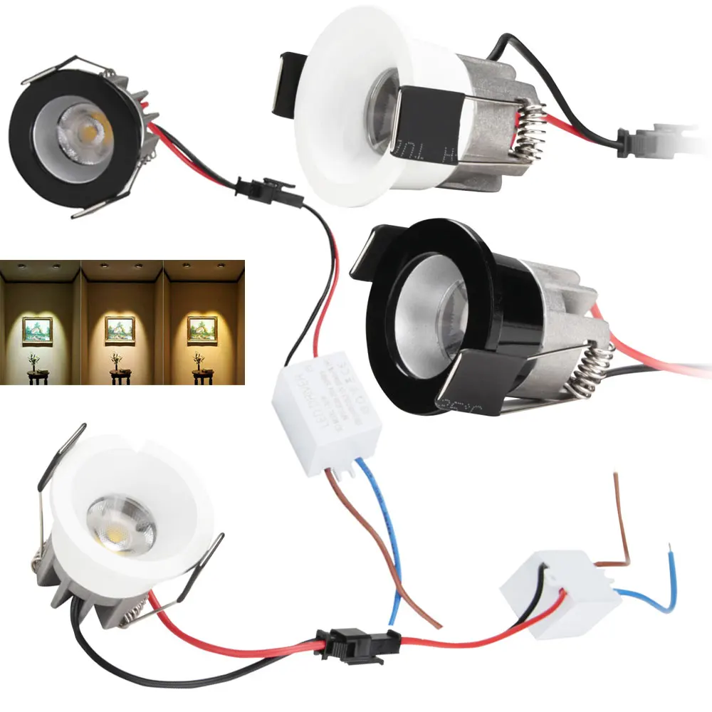 

Mini 3W LED COB Recessed Ceiling Down Light Bulb Replace 30W Halogen Lamp + LED Driver Black/White Shell 110V 220V 85-265V