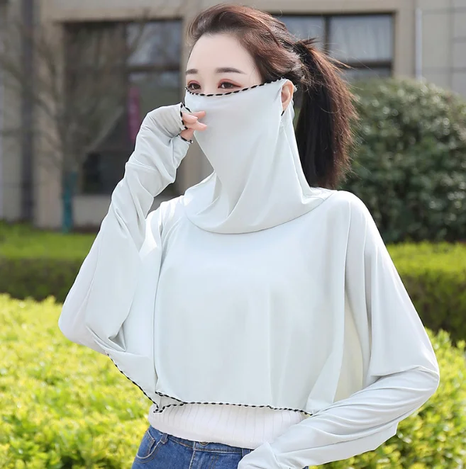 

Driving Sunscreen Clothes Summer Female Outdoor Cycling Shawl Beach Shirt Thin Cloak Ice Silk Neck Mask Women Girl Green