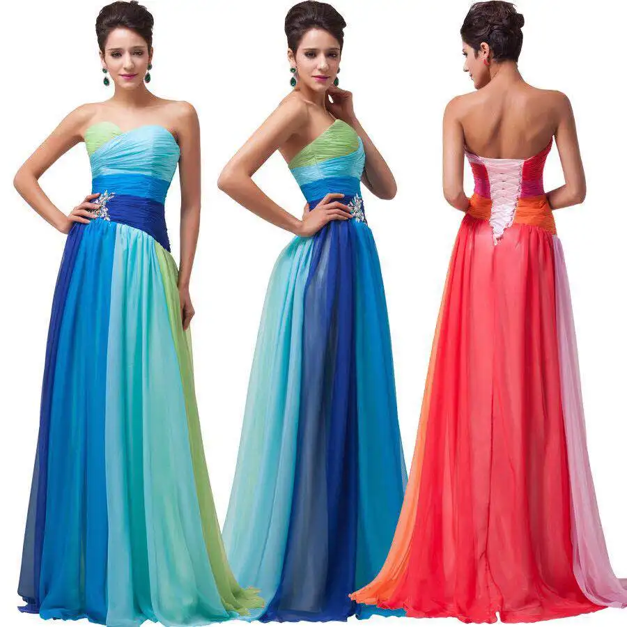 

Candy Color Sweetheart Long Evening Party Dresses Vestidos De Festa Sparkly Crystal Waist Floor-Length Chiffon Formal Prom Gown