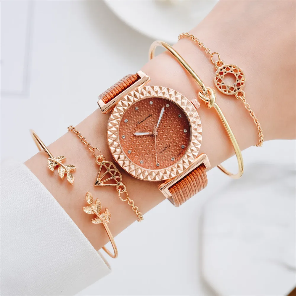 Grid Gear Design Women Watches Fashion Casual Ladies Leather Wristwatches Brown Female Quartz Clock Damenuhr Gift Drop Shipping