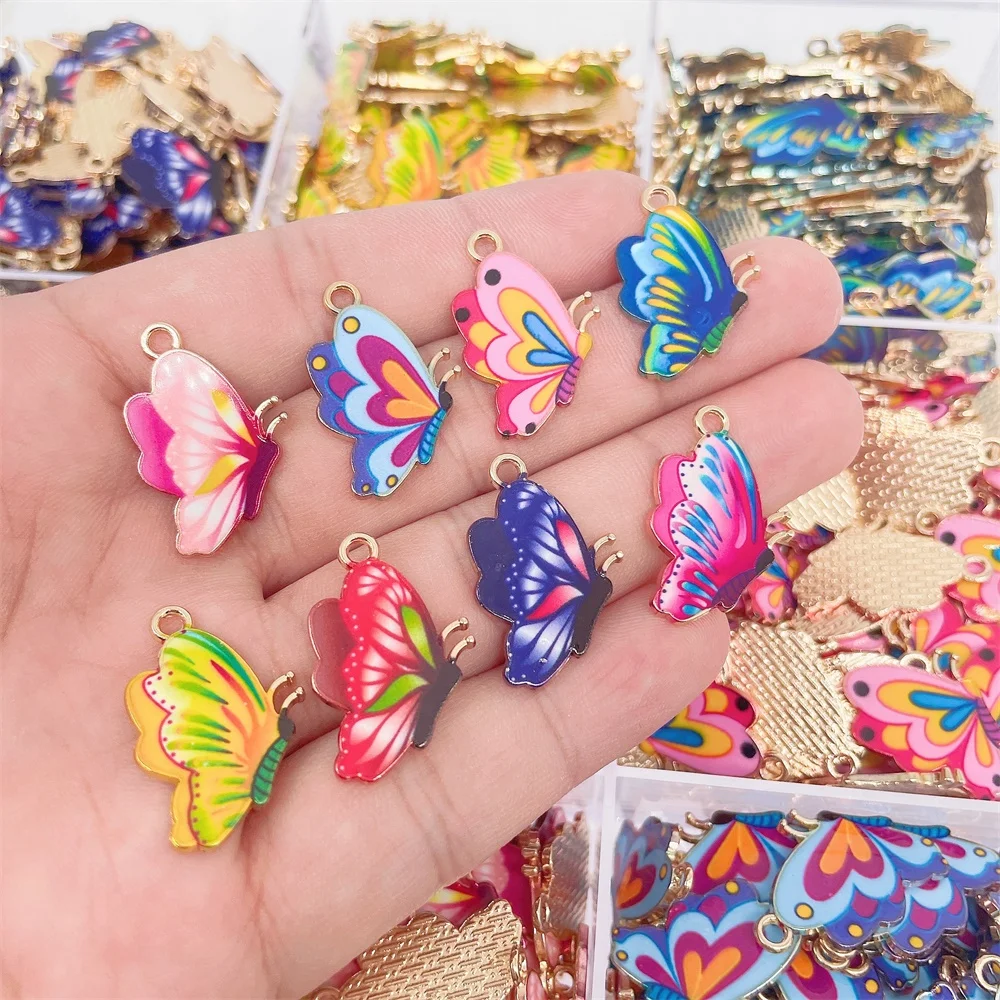 JQ 20Pcs/Lot 2022 Trend Cute Enamel Butterfly Pendant Golden Insect Alloy Charm For Earrings Necklace Jewelry Making Supplies