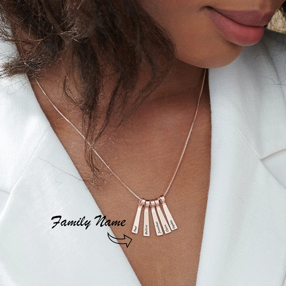 Stainless Steel Xylophone Bar Necklace Custom Family Name Personalized Jewelry Pendant Engraved Kids Names Womens Mens Mom Gifts
