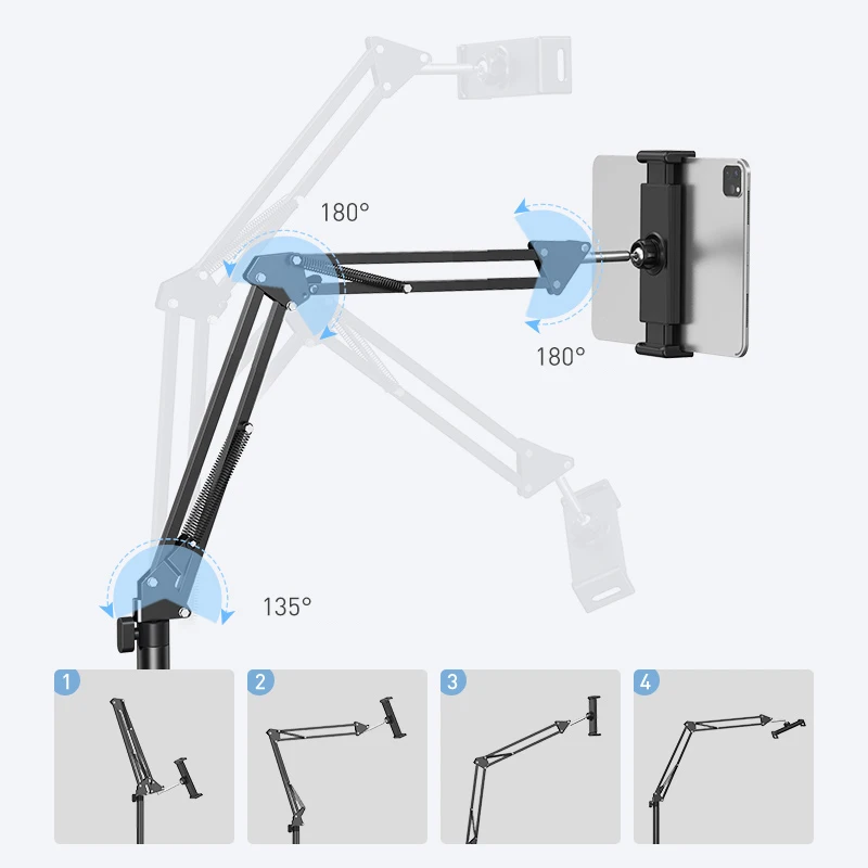 SMOYNG Aluminum Scalable Flexible Arm Floor Tablet Phone Stand Holder Support For Xiaomi iPad Pro12.9 Lounger Bed Mount Bracket