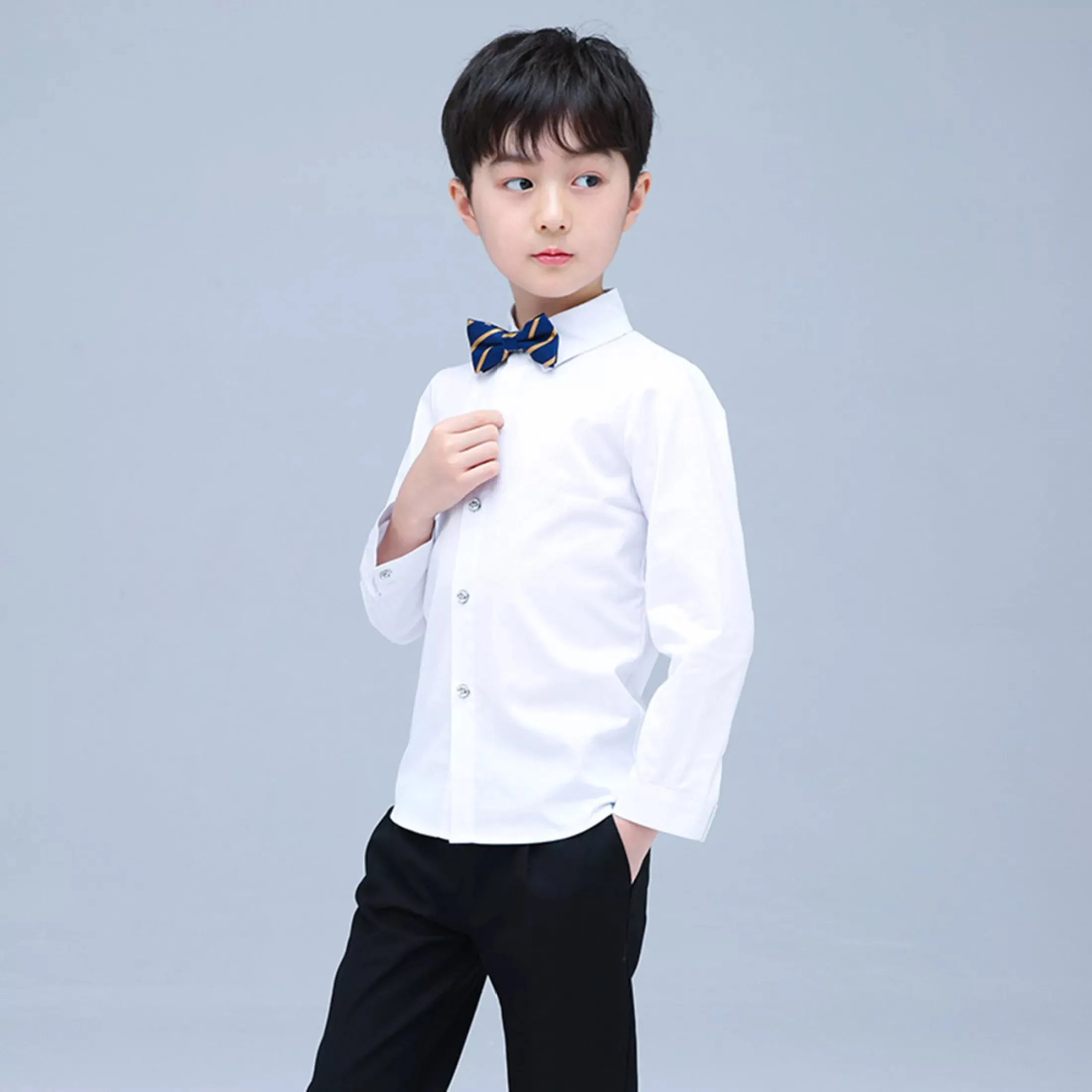 LOLANTA Kids Baby White Black Long Sleeve Shirt Boys Formal Wedding Party Wear Children Cotton Solid Bottoming Button Up Shirt