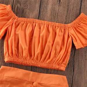 Set sabberer Rock und obere Oberteil, orangefarbene Kleidung, 2 Stück, 1-5 Jahre alte Kind, Sommer 12 Hauptverkauf Orange Korsett - №9