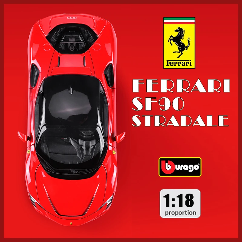 Bburago 1:18 Ferrari SF90 Stradale Car Model  Die-casting Simulation Alloy Car Model Handicraft Decoration Collection Toy