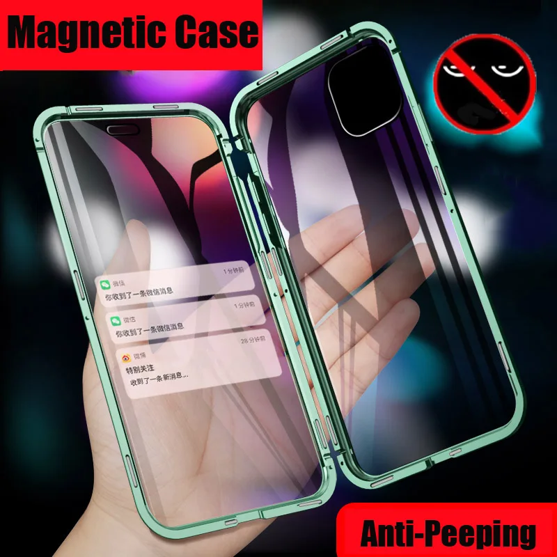 360 Magnetic Adsorption Glass Anti Peep Privacy Case For iphone 11 Pro Max For iPhone X XR XS Max 6 6S 7 8 Plus Protective Cases