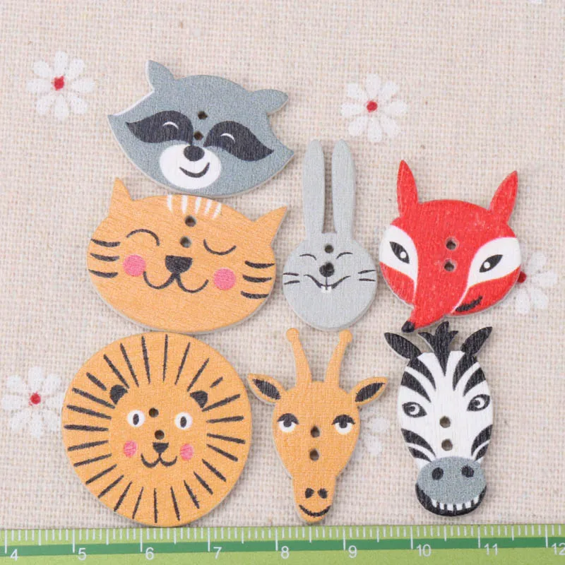 Button accessories for children\'s clothes Mix Cartoon Animal Wooden Buttons Botones Handmade Accessories Decoration  30mm 20pcs