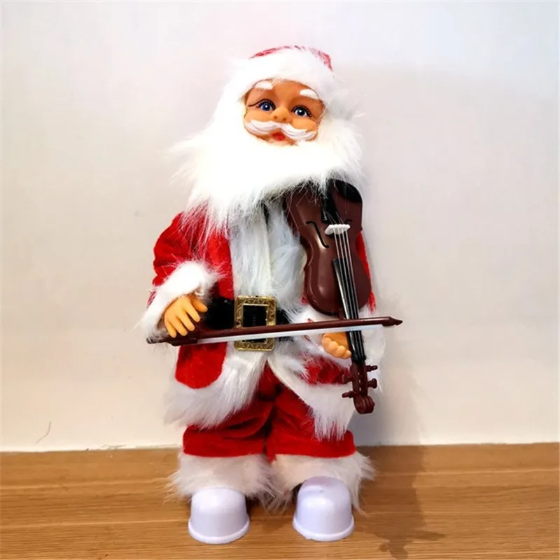 Hadiah natal mode baru 30cm elektrik Santa Claus dengan instrumen musik ornamen dekorasi boneka mewah mainan anak-anak