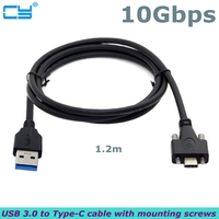 10Gbps USB 3.0 To USB 3.1 Type-C Cable With Screws Locking Connector 1.2m 4ft USB-c Have Lock Screw Space Between 15mm 120cm