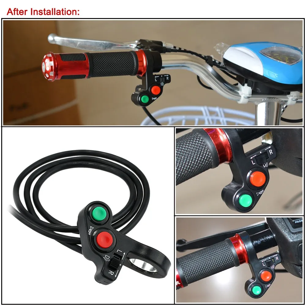 3 in 1 Headlight/Turn Signal Light/Horn ON-OFF Switch 2.2cm Diameter Handlebar DIY Button Accessory for Motorcycle Scooter ATV