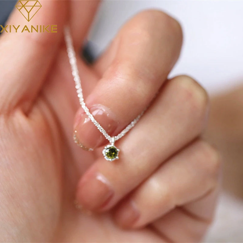 XIYANIKE Silver Color New Arrival Green Zircon Pendant Necklace Sparkling Gypsophila Beautiful  Wedding Jewelry Gift For Women