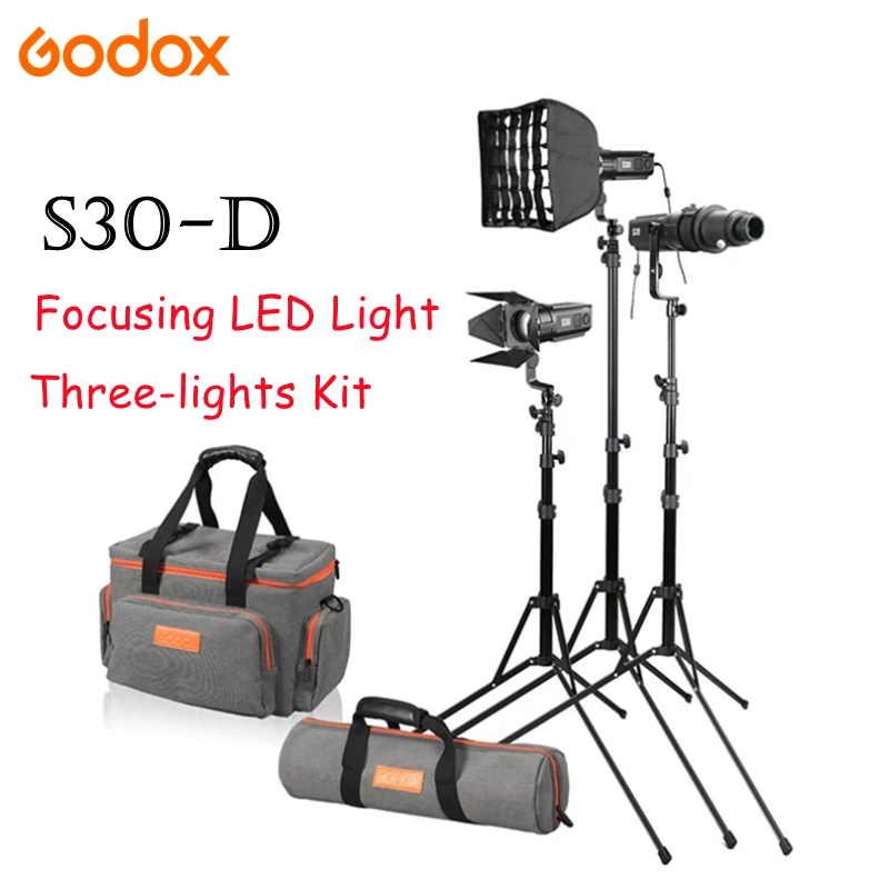 

NEW Godox S30-D 30W Focusing LED Light Three Light Kit Atmosphere Lamp Continuous adjustable Spotlight For Professional Studio