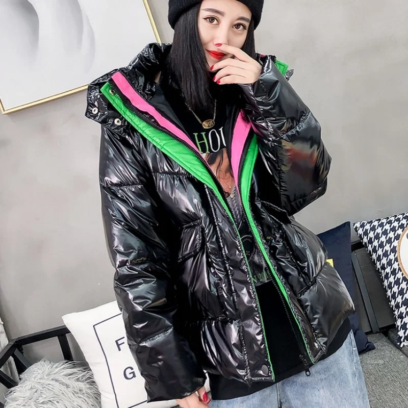 Women Winter Parka Zipper Thick Warm Casual Sweet Black White Pink Yellow Hooded Down Jacket Slim Fit Short Coat Female Overcoat