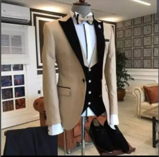 

ANNIEBRITNEY 3 Piece Light Men Suit Prom Wedding Tuxedo Slim Fit Skinny 3 Piece Suits Custom Groom Blazer Terno Masculino