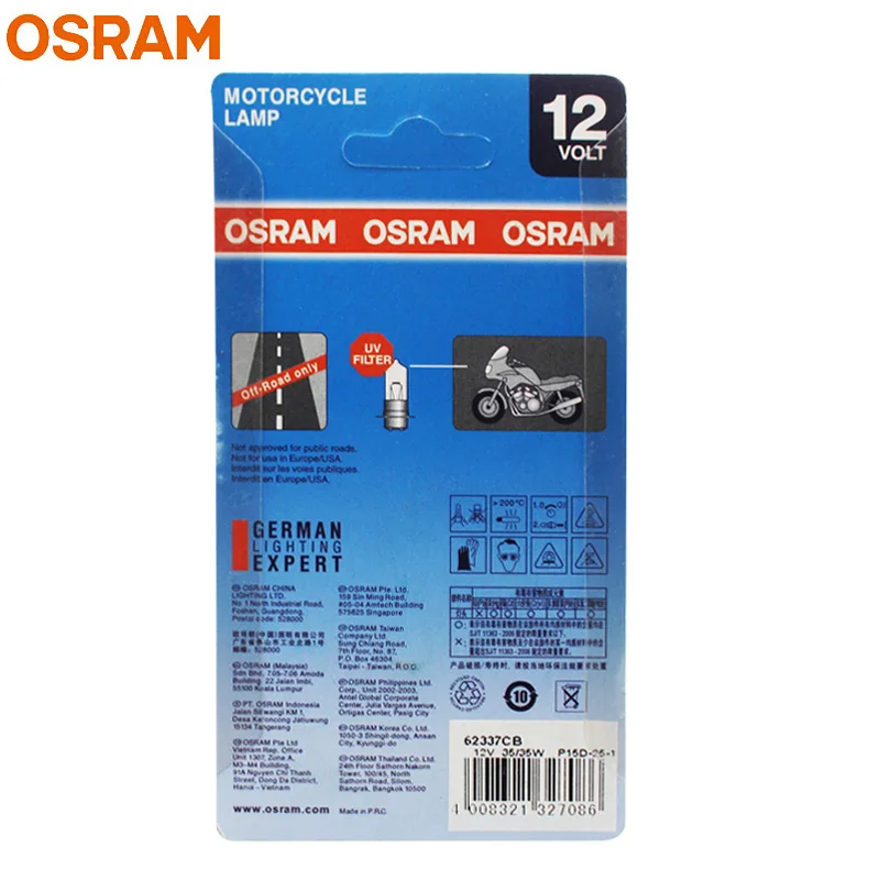 OSRAM M5 12V 35/35W P15d-25-1 Motorcycle Lamps 4000K Cool White Color Xenon Look Original Replace Upgrade 62337CB, Pack of 1