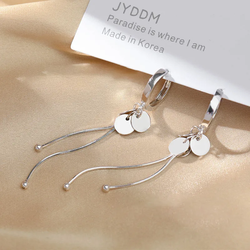 Pendientes colgantes geométricos largos de plata para mujer, aretes de declaración coreana, joyería de moda, regalos de fiesta, 2021