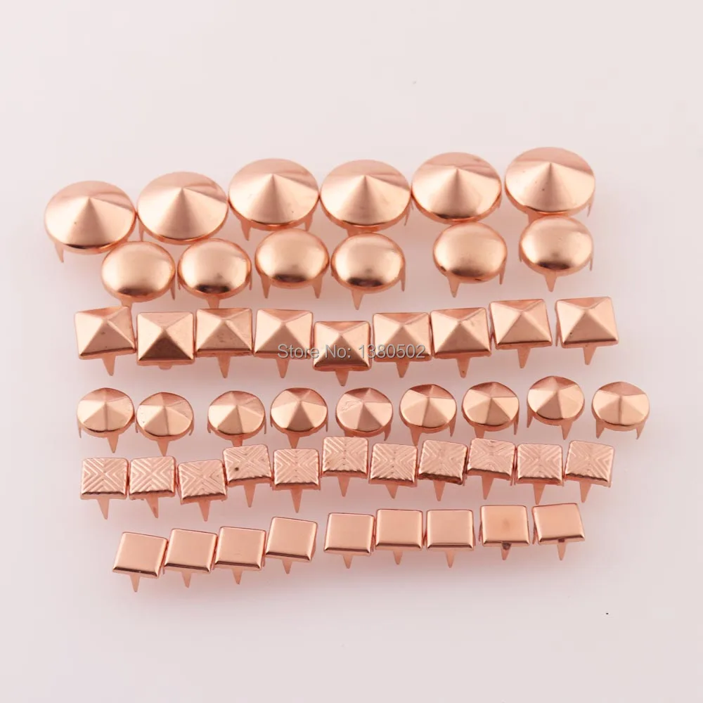 50pcs /lot Rose Gold Four Claw Round Square Spikes Garment Rivets Metal Studs Clothing Apparel Sewing diy sewing accessories