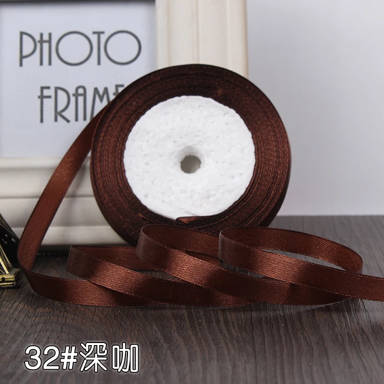 Fashion Dark coffee Satin Ribbon 10 mm 22 Meters Wedding Silk Ribbon Party Car Decoration Tapes Crafts Festive Events Supplies