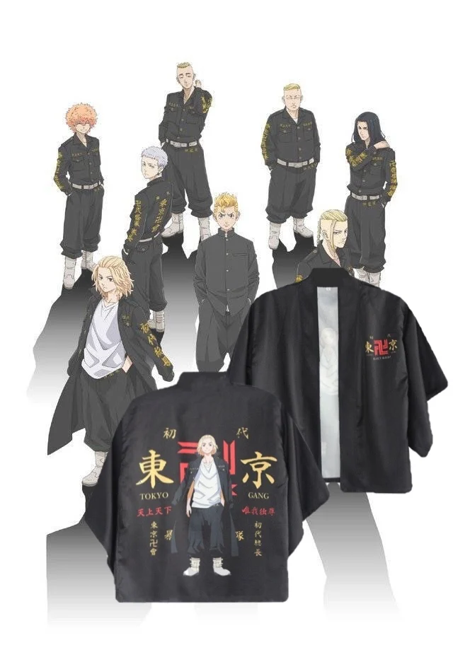 

Tokyo Revengers Cosplay Cloak Anime Black White Top for Summer Hanagaki Takemichi Ken Ryuguji Haori Kimono Tees Cosplay Costume