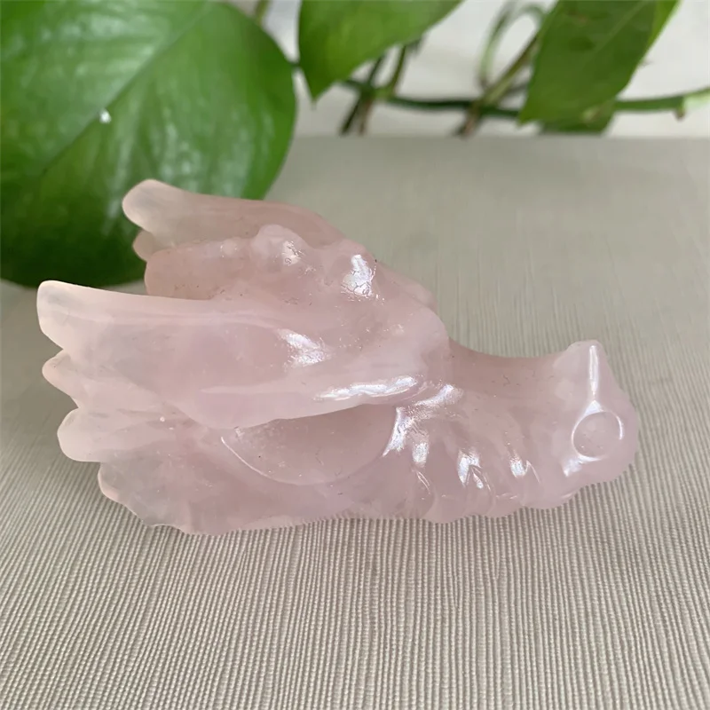 Natural Rose Quartz Dragon Head Skull Polished Healing Crystal Dragon Head For Home Decor Home Decoration Accessories