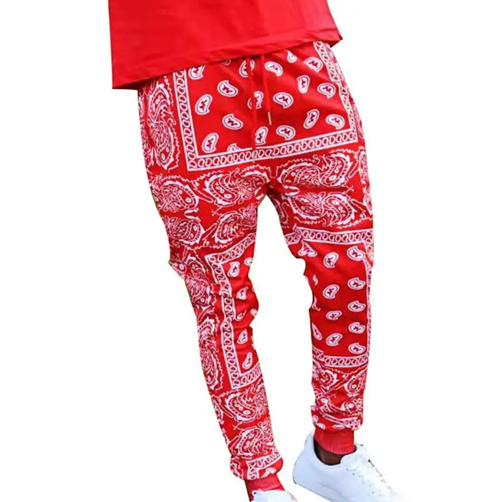 Men Casual Pants Cashew Flower Print Thin Summer Full Length Mid Rise Trousers Riding Hip Hop Streetwear Casual Pants