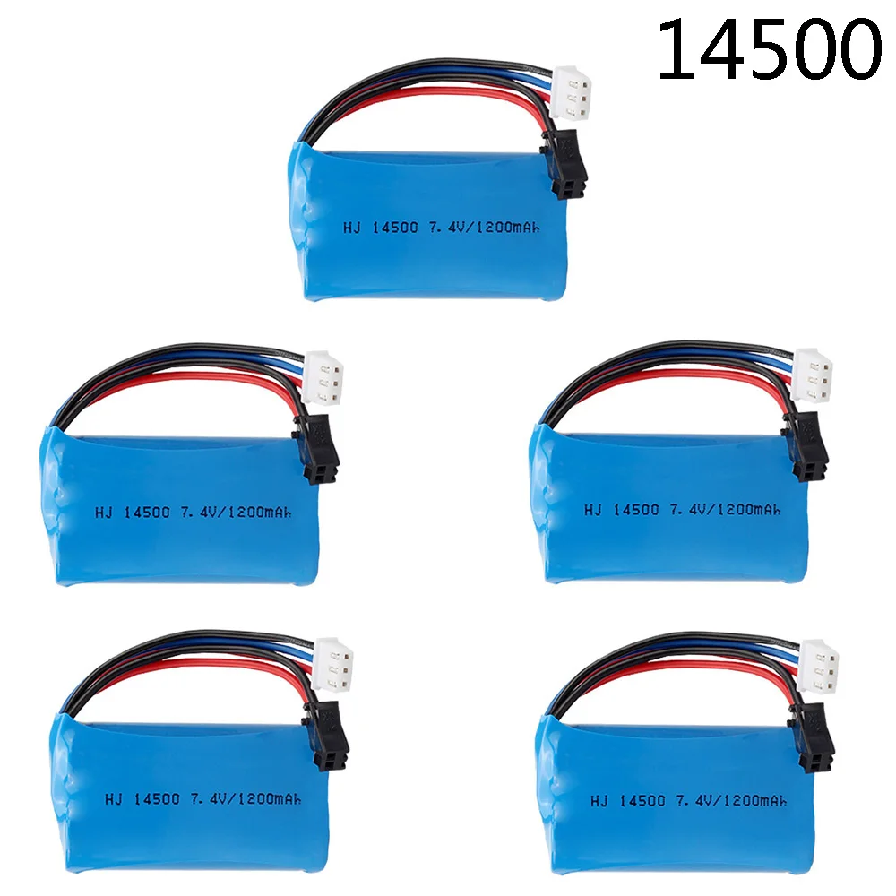 

5PCS 7.4V 1200mAh 14500 Lipo Battery SM Plug For Electric Toys Water Bullet Gun Spare Parts 2s 7.4 v lithium Battery for RC toys