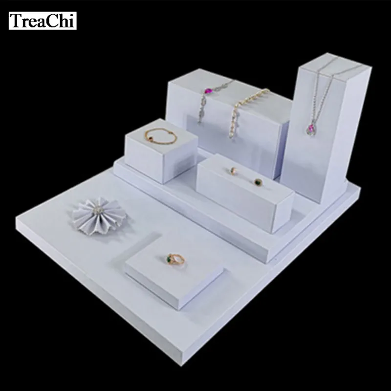 

8Pcs/lot White PU Earrings Necklaces Display Stand Jewelry Organizer Holder Rings Showcases Jewelry Display Shop Display 4