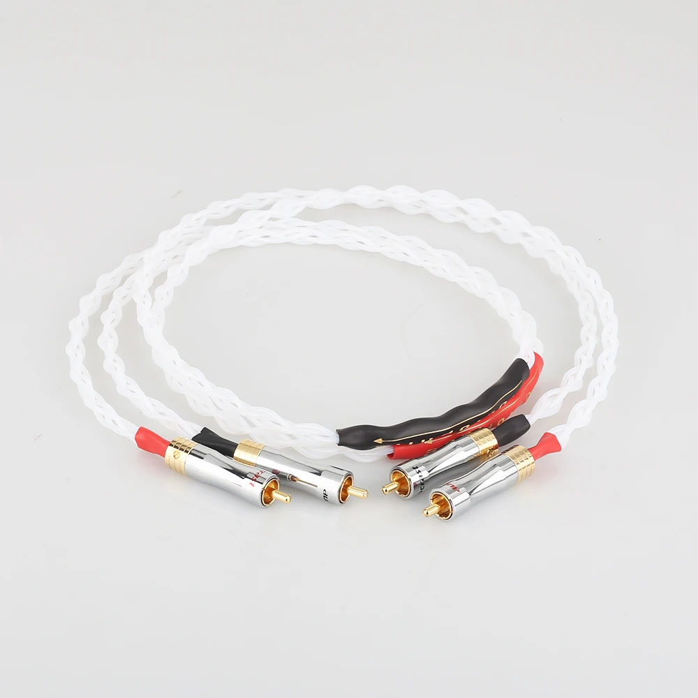 Pure Silver cable A082 Gold RCA 100% Purity Silver Interconnect Audio Cable HIFI Pure Silver RCA Cable Audiophile