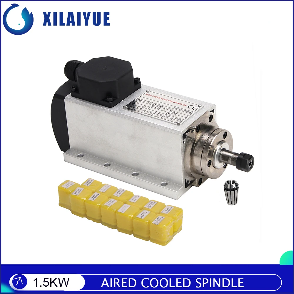 Updated CNC 1.5kw 220v/110v Square Air Cooling Spindle ER11 1500W Air-Cooled Milling Spindle+ 13Pcs ER11