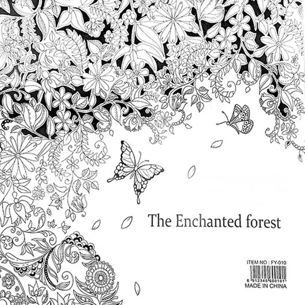 Libro de dibujo de bosque encantada para niños y adultos, edición en inglés para colorear, aliviar el estrés, matar el tiempo, 12 páginas