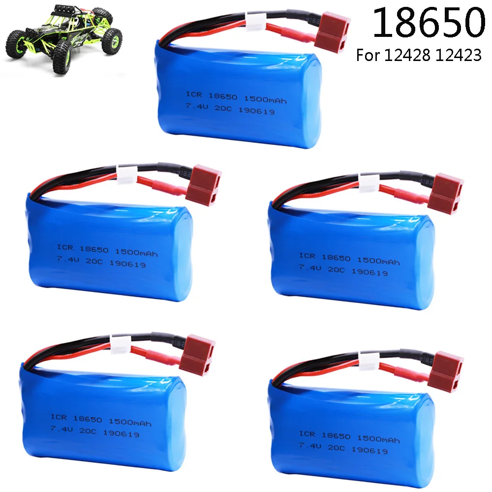 

5PCS Lipo Battery for Wltoys 12428 12401 12402 12403 12404 12423 FY-03 FY01 FY02 rc toys battery parts 7.4V 1500mah 18650 T Plug