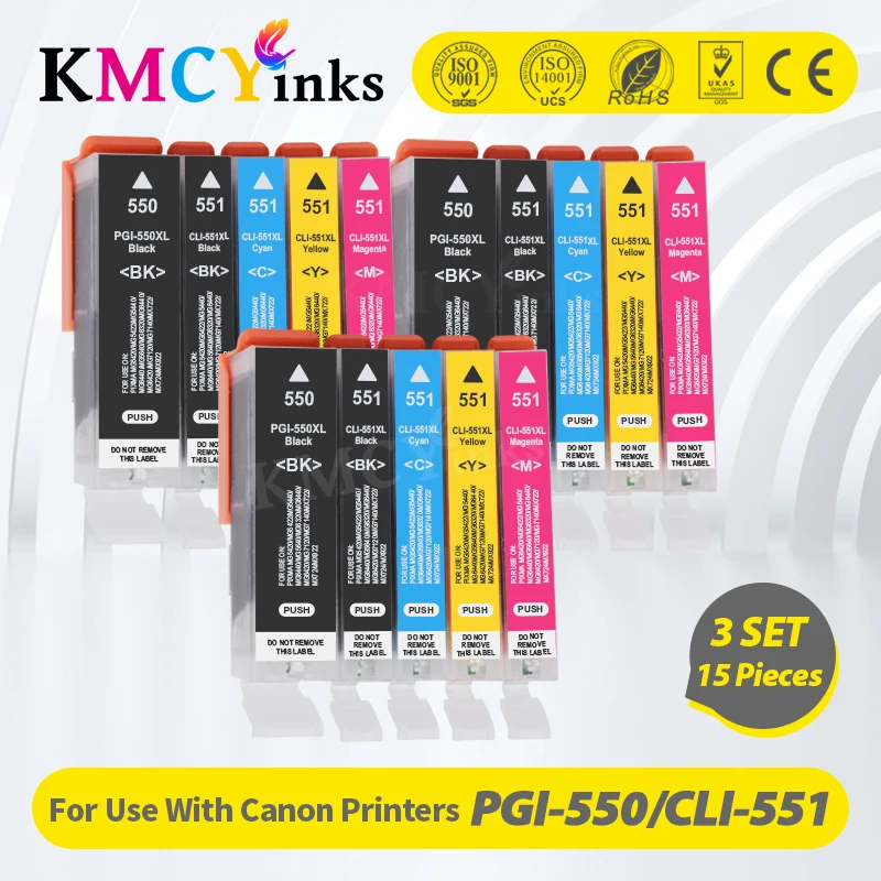 KMCYinks 550XL PGI 550 551 Compatible Ink Cartridge For Canon PIXMA IP7250 MG5450 MG5550 MG6450 MG5650 MG6650 IX6850 MX725 MX925