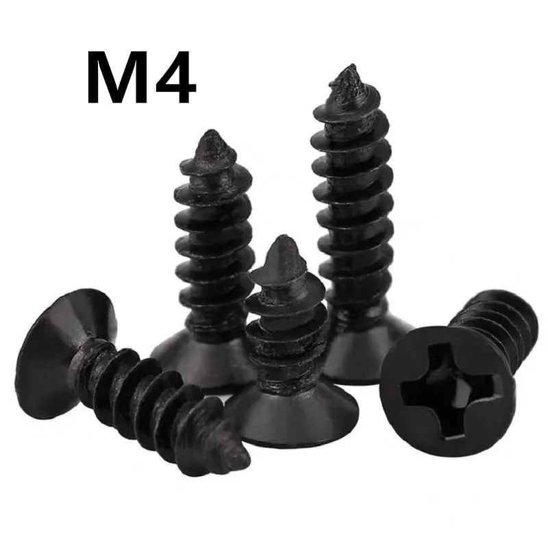 1000/500/200PCS M4x6/8/10/12/14/16/70mm GB846 KA Black 304 Stainless steel flat head cross countersunk head self-tapping screw