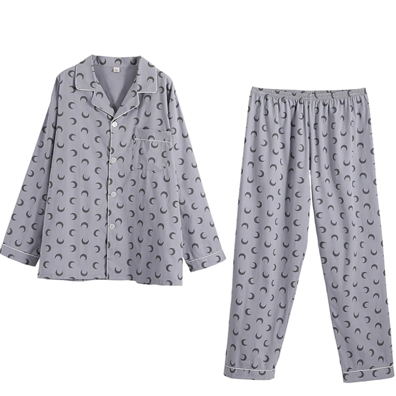 

Men's Cotton Pajamas Spring And Autumn Lapels Casual Korean Loose Home Service Suit Men's Pajamas 2pc Sexy Pijama Men