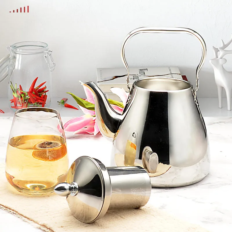 Sanqia High Quality Simple Style Stainless Steel Lift Pot Metal Teapot with Filter Tea Kettle with Strainer Infuser