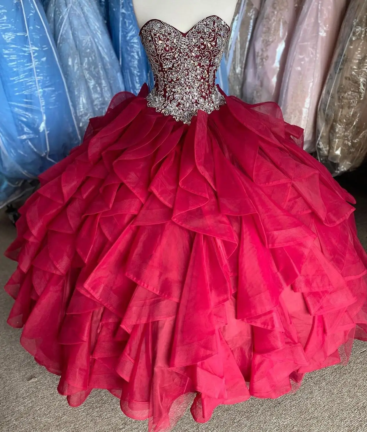 Ruffles Burgundy vestidos de 15 años 2020 Ballgown Puffy Beading Quinceanera Dress Quince Sweet 15 Dress Long Prom Gown Lace Up