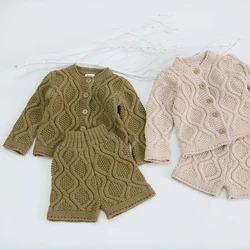 Toddler Baby Boys Girls Clothing Sets Fall Winter Cardigan Sweater+Shorts Infant Baby Girls Boys Knit Suit Korean Style