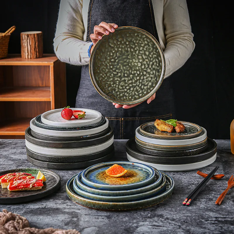 LingAo-Japanese Ceramic Creative Stone Grain Plate, Western Food Pasta Pizza Fruit Plate