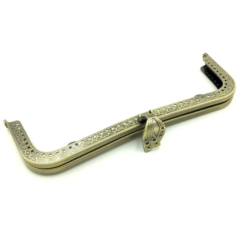 20cm Bronze Tone Square Purse Frame Clasps Clutch Buckle Sewing Holes Leaf Head DIY Handbag Handle Luggage Hardware Accessories