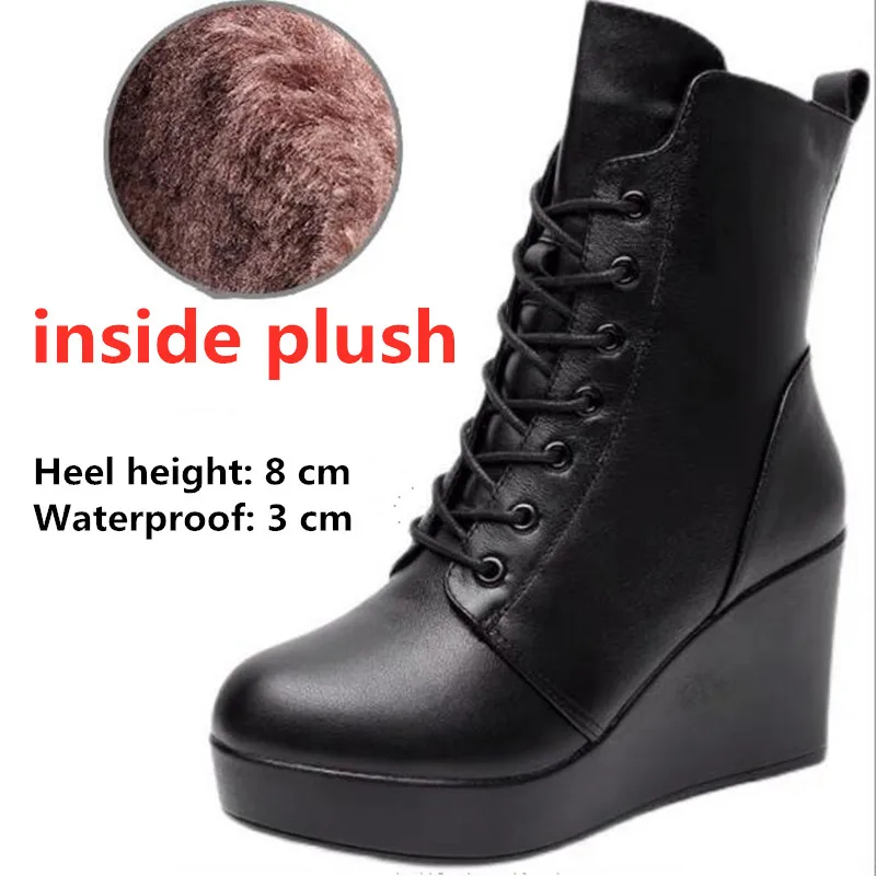 2024 Fashion Genuine Leather Autumn Winter Boots Platform Wedges Super High Heel Boots Black Women\'s Boots Small Plus Size 33-43