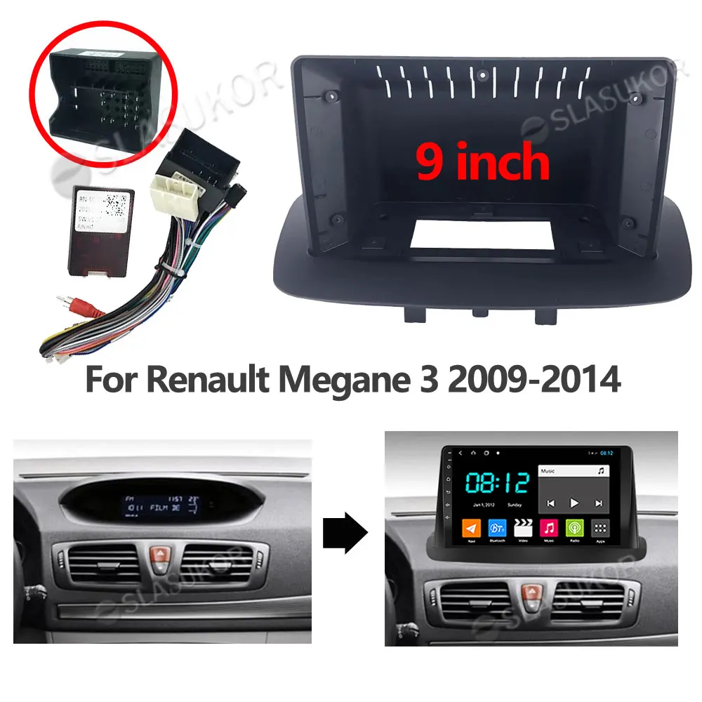 

For Renault Megane 3 2009-2014 Car Fascia Wires Board Control CANBUS Work Stereo Panel Dash Installation DVD Frame 9 Inch 2din