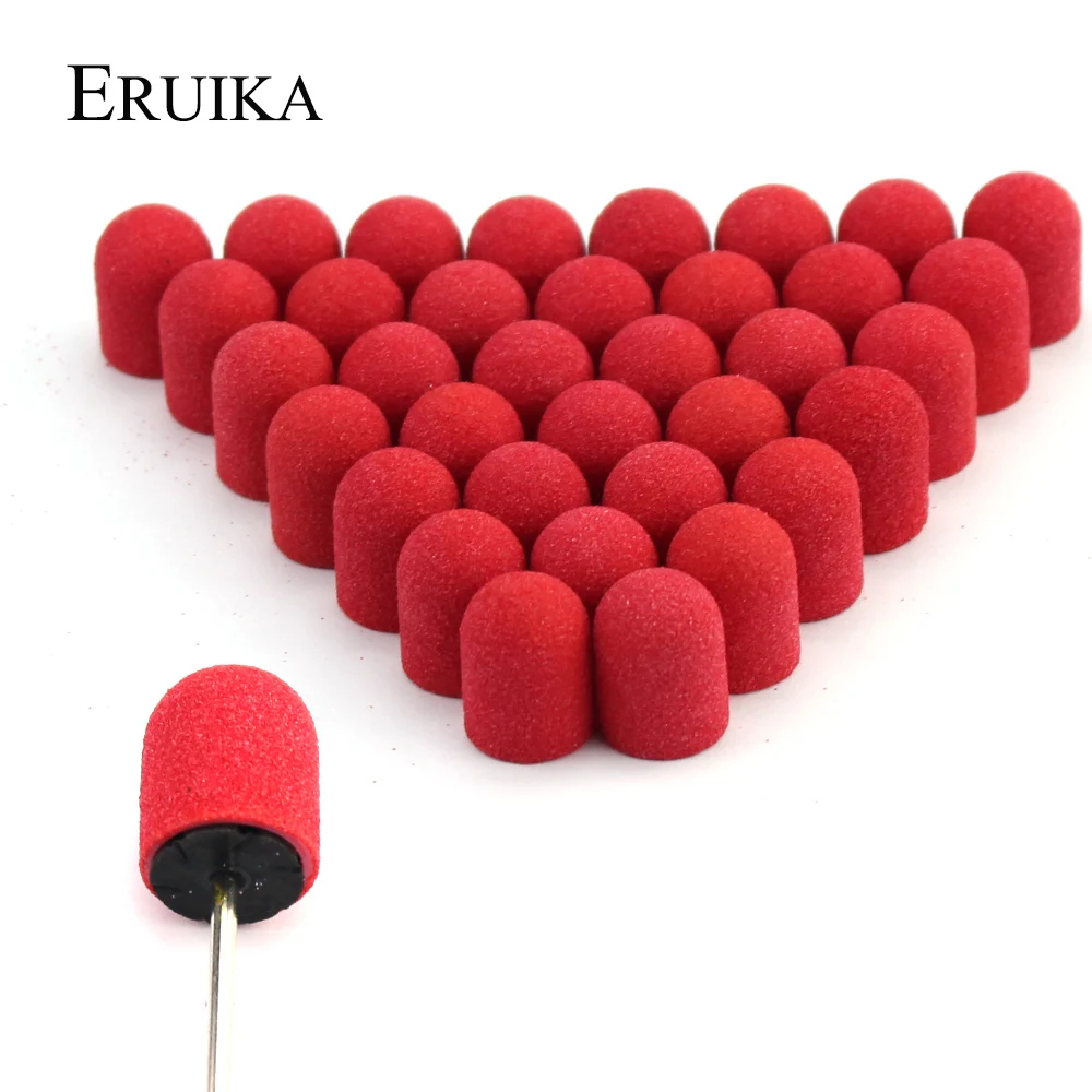 50pcs 10*15mm Red Nail Drill Accessories Pedicure Sanding Cap Foot Cuticle Milling for Manicure Pedicure Art Tools