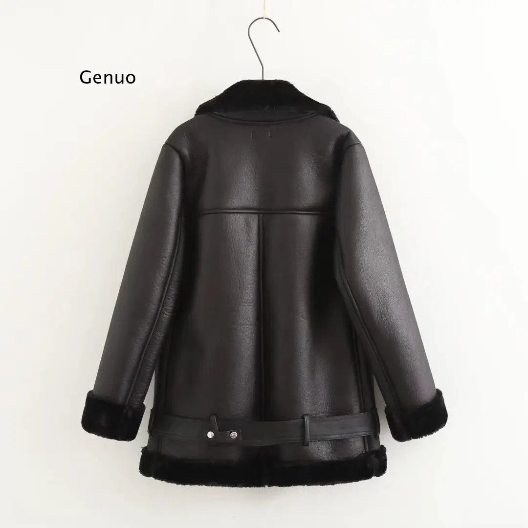 Winter Warm Artificial Leather Jacket Women's Casual Loose Motorcycle Jacket Women's Street Style Coat Velvet Jacket Parkas